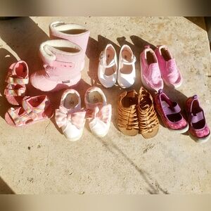 7 pairs lot girl baby toddler shoe boot lot sandals dress croc navy pink tundra